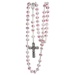Chapelet métal perles roses incrustées 10 mm Chapelet Souvenirs de Lourdes