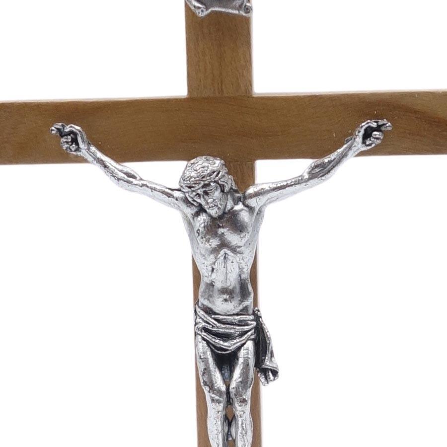 Crucifix Bois Blanc 20 Cm – Christ Métal Doré – Article Religieux De Lourdes