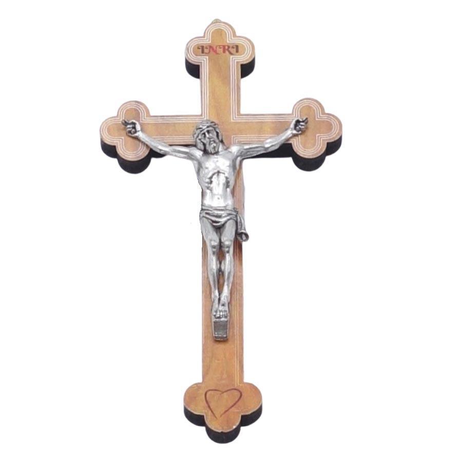Crucifix mural bois clair - Christ argenté patiné 10x5 cm Crucifix Souvenirs de Lourdes