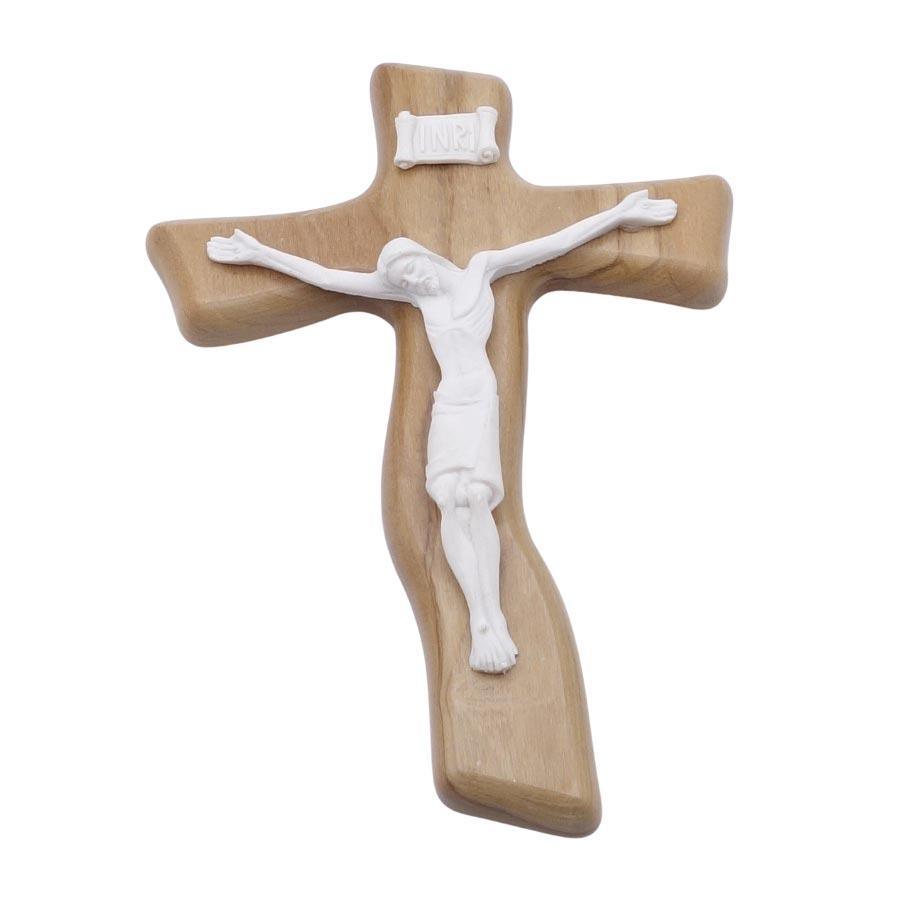 Crucifix stylisé christ et INRI en résine blanche 18x12 cm Crucifix Souvenirs de Lourdes