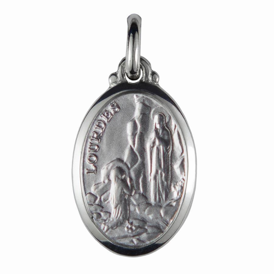 Médaille Argent 925/000 Apparition de Lourdes Ovale 17X13mm médaille Souvenirs de Lourdes