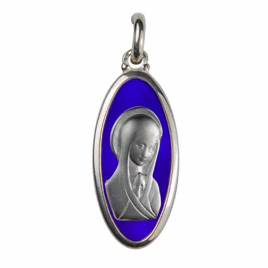 Médaille Argent 925/000 Profil de Vierge Forme Ovale 30x15mm médaille Souvenirs de Lourdes