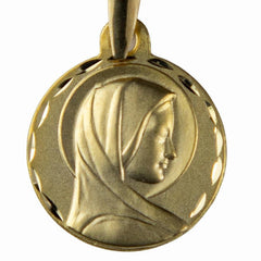 Médaille Profil de Vierge Or 9 carat Ronde 15mm médaille Souvenirs de Lourdes
