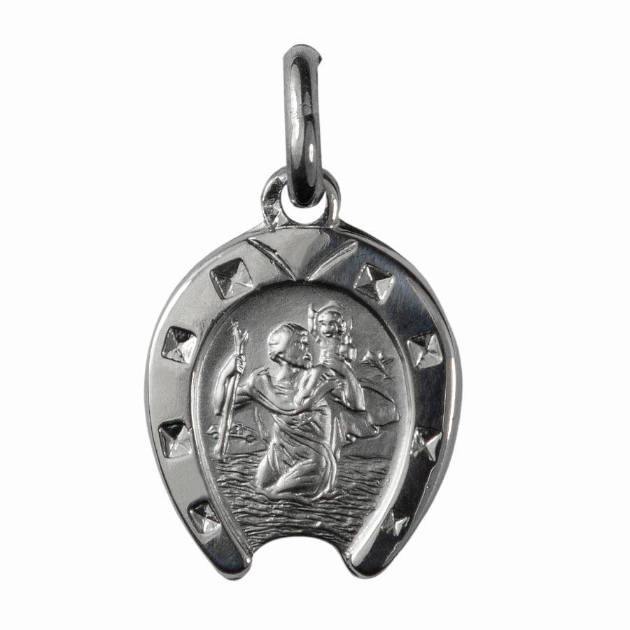 Médaille Saint Christophe argent 925/000 Fer à cheval 15 mm médaille Souvenirs de Lourdes