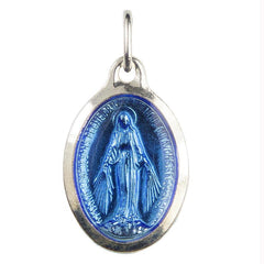 Médaille Vierge Miraculeuse Laiton Argenté 20 mm Epoxy Bleue médaille Souvenirs de Lourdes