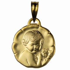 Médaille Ange Or 9 carat ronde 15mm médaille Souvenirs de Lourdes