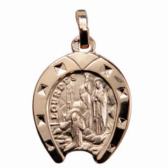 Médaille plaqué-or 3 microns fer à cheval 15 mm représentant l'apparition de Lourdes médaille Souvenirs de Lourdes