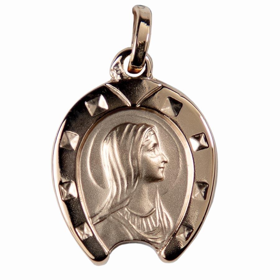 Médaille plaqué-or 3 microns fer à cheval 15 mm représentant la vierge de profil médaille Souvenirs de Lourdes