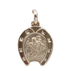 Médaille plaqué-or 3 microns fer à cheval 15 mm représentant le Saint Christophe médaille Souvenirs de Lourdes