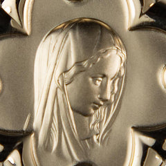 Médaille Vierge de profil plaqué-or 3 microns forme de fleur 30x30 mm médaille Souvenirs de Lourdes