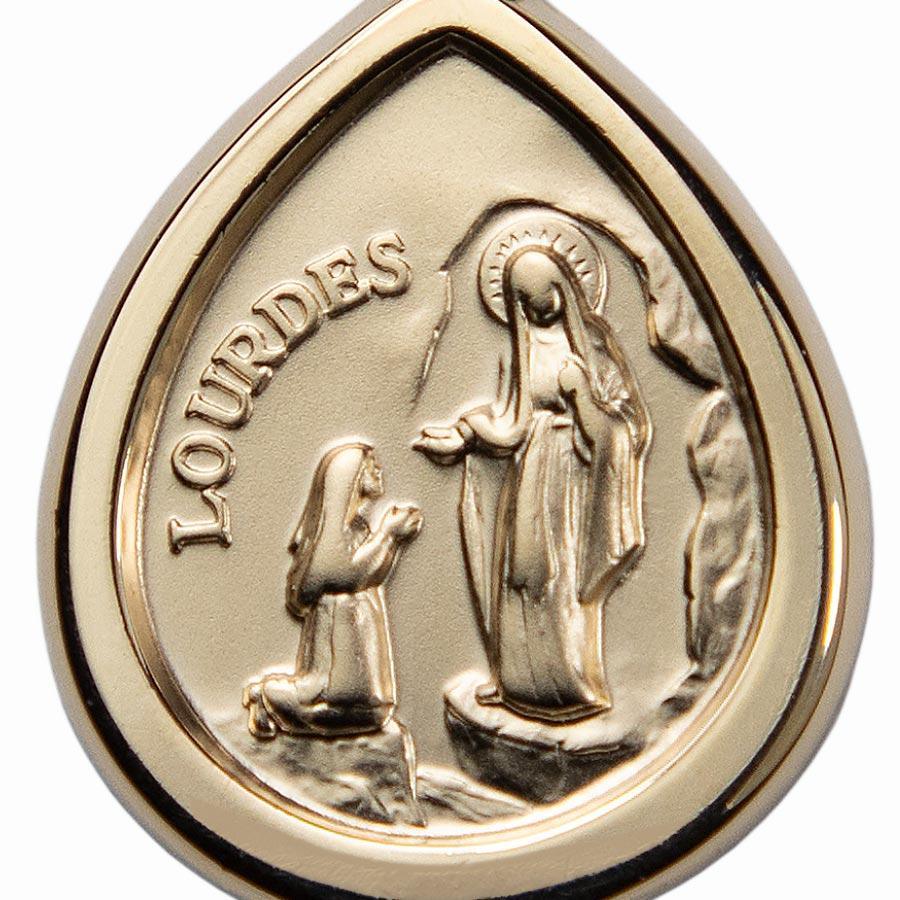 Médaille Apparition de Lourdes plaqué-or 3 microns forme poire médaille Souvenirs de Lourdes