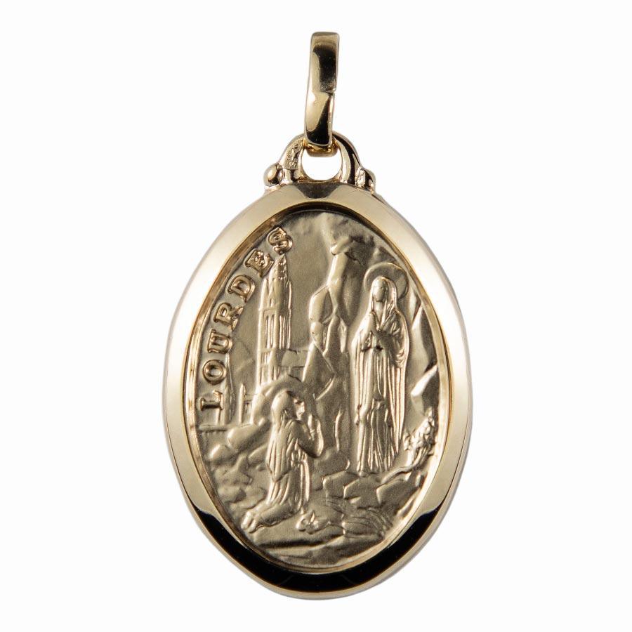 Médaille plaqué-or 3 microns Apparition de Lourdes ovale 23X16mm médaille Souvenirs de Lourdes