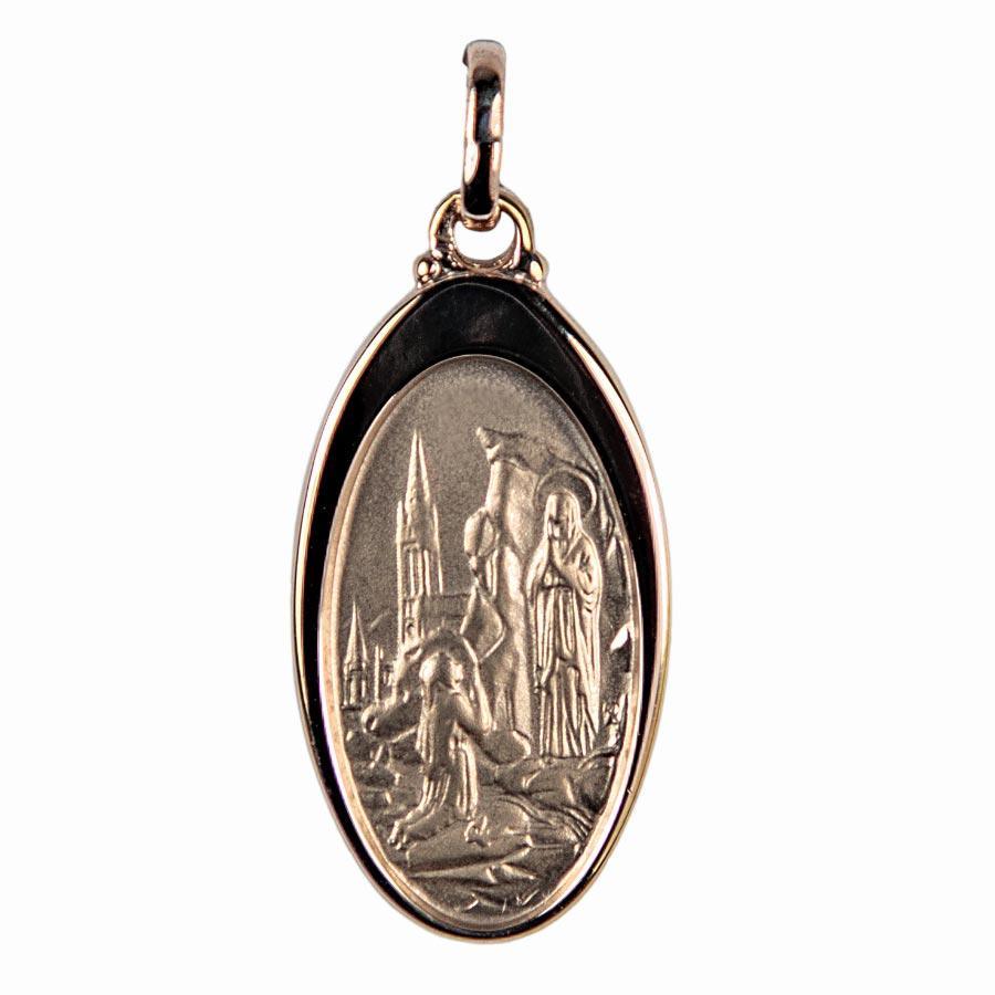 Médaille Apparition de Lourdes plaqué-or 3 microns ovale 26x15 mm médaille Souvenirs de Lourdes