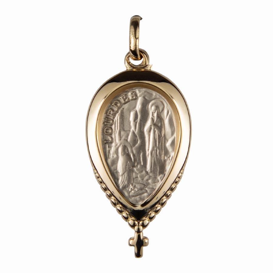 Médaille plaqué or Apparition de Lourdes ovale 30X16mm médaille Souvenirs de Lourdes