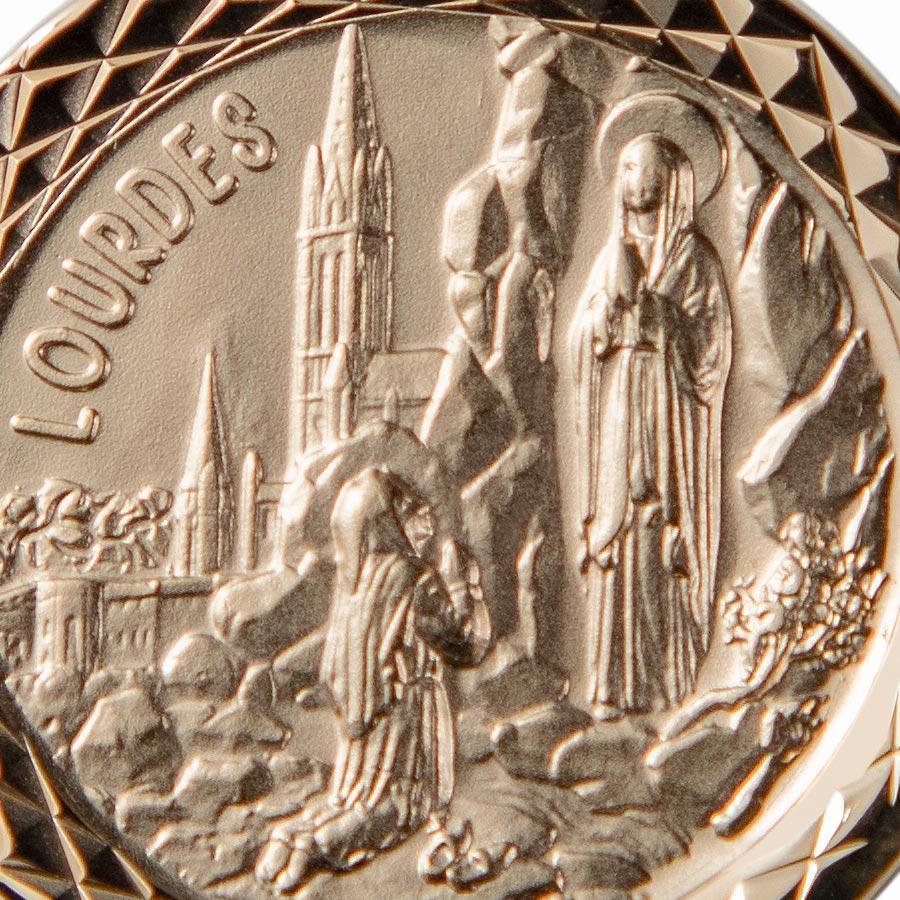 Médaille Apparition de Lourdes plaqué-or 3 microns ronde 25mm médaille Souvenirs de Lourdes